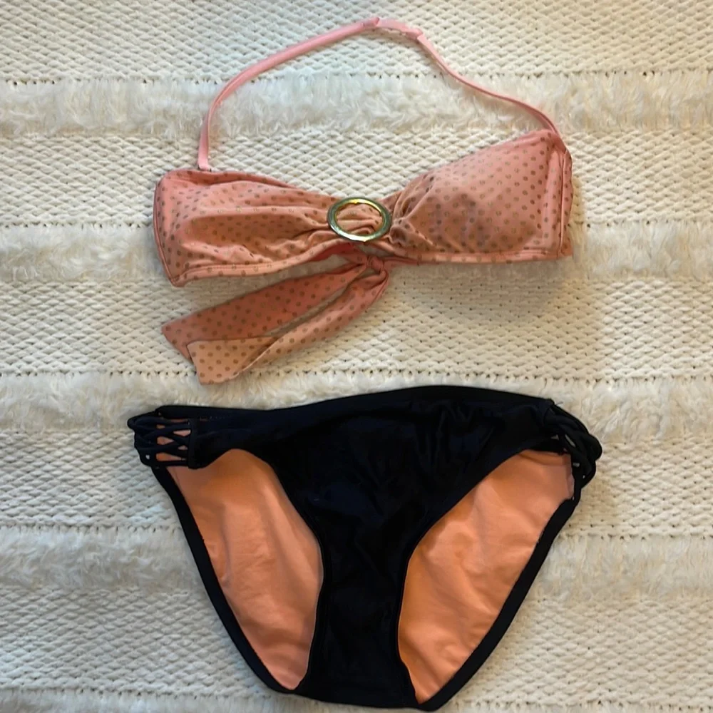 Bikini swimsuit polkadot coral black